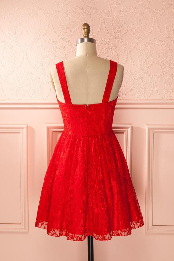 Red Simple Mid Back Sweetheart Homecoming Dress With Appliques