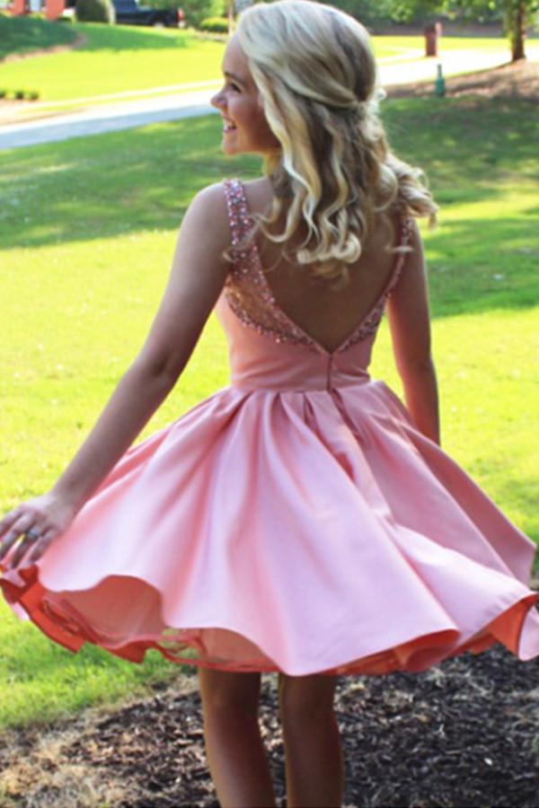 Vestido de fiesta económico con espalda abierta y cuentas transparentes, para regreso a casa