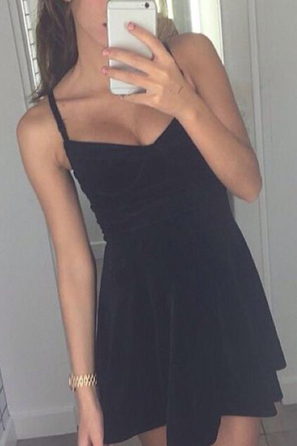 Black Simple Spaghetti Straps Sweetheart Homecoming Dresses, Graduation Dress