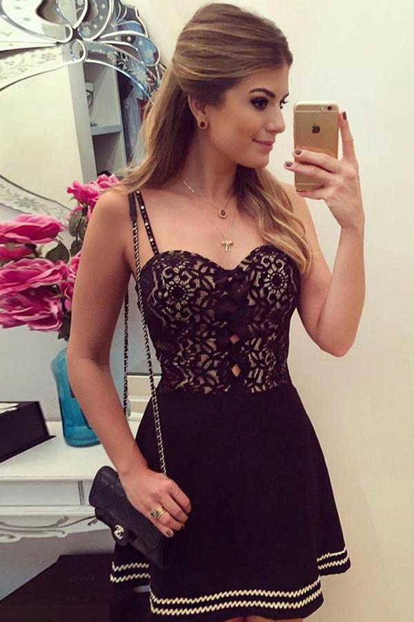 Black Spaghetti Straps Sweetheart Homecoming Dress, Cute Short Prom Dress