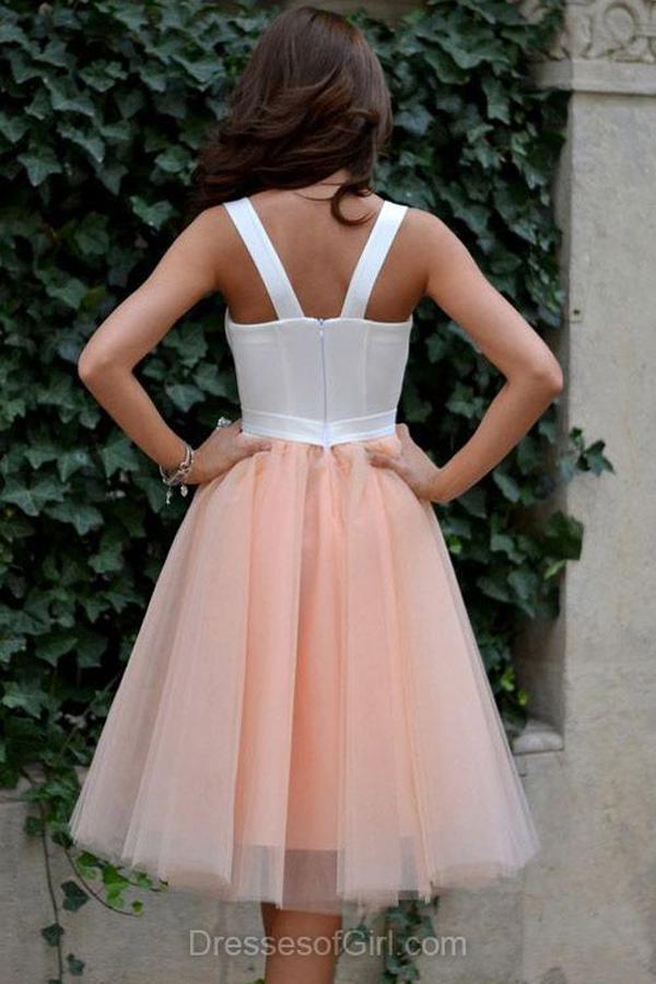 Rosa Tüll Knielanges Homecoming-Kleid, Sweet 16 Kleider für Teenager