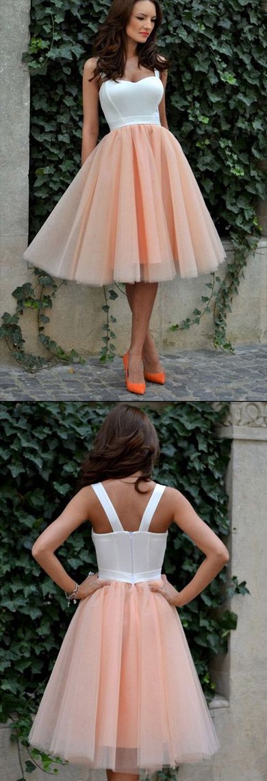 Rosa Tüll Knielanges Homecoming-Kleid, Sweet 16 Kleider für Teenager