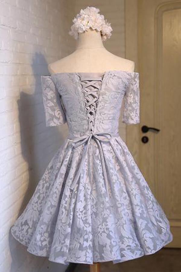Cute Tulle Off Shoulder Half Sleeves A-Line Homecoming Dresses