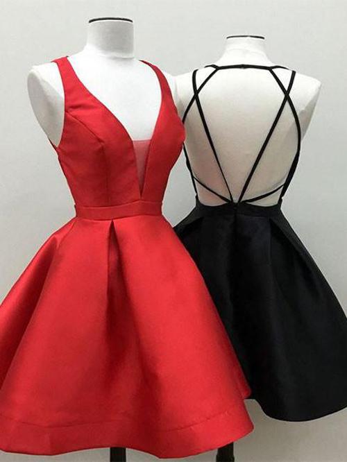 Schwarz-rotes kleines Heimkehrkleid, günstige kurze Ballkleider, Partykleid
