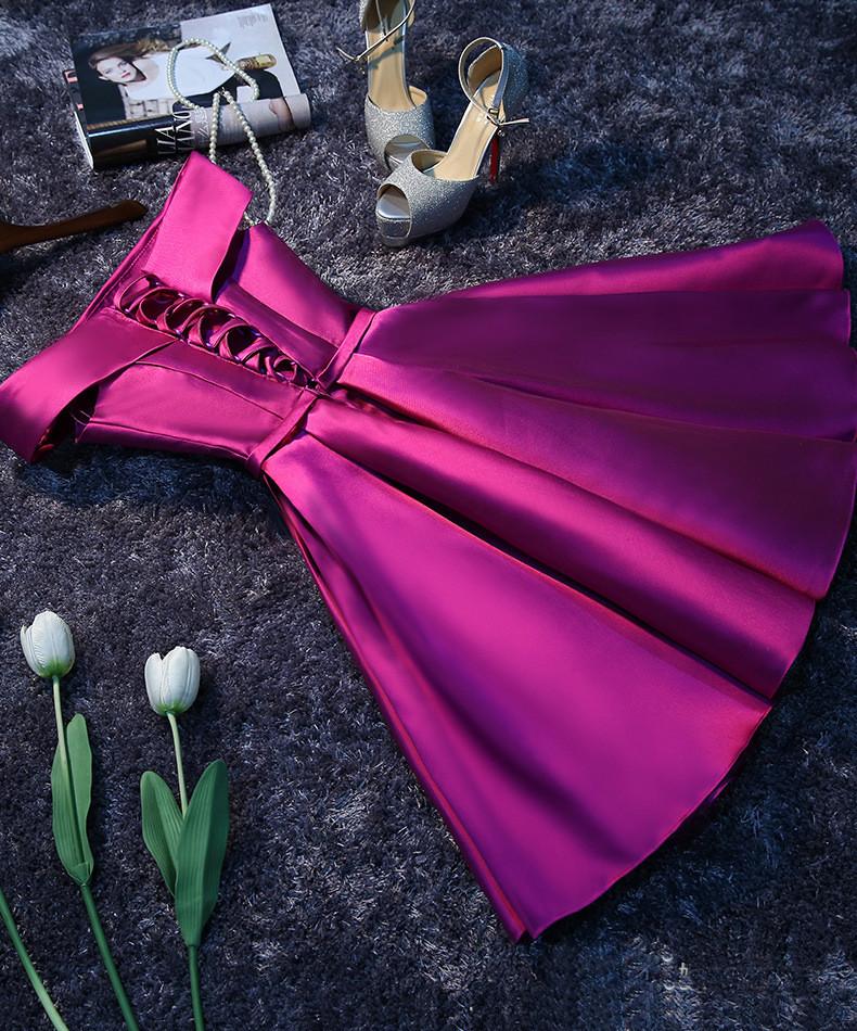 Günstige Lila Einfache Satin Kurze Ballkleider Homecoming Kleid für Mädchen