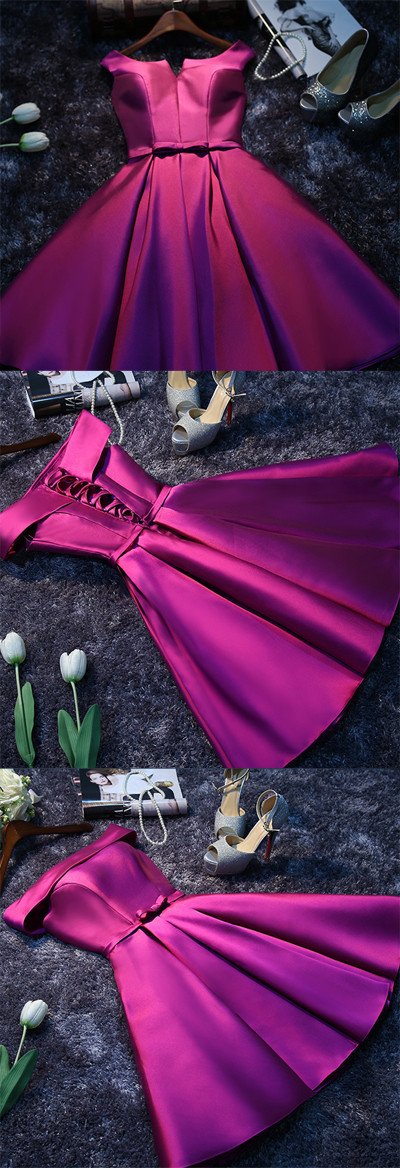 Günstige Lila Einfache Satin Kurze Ballkleider Homecoming Kleid für Mädchen
