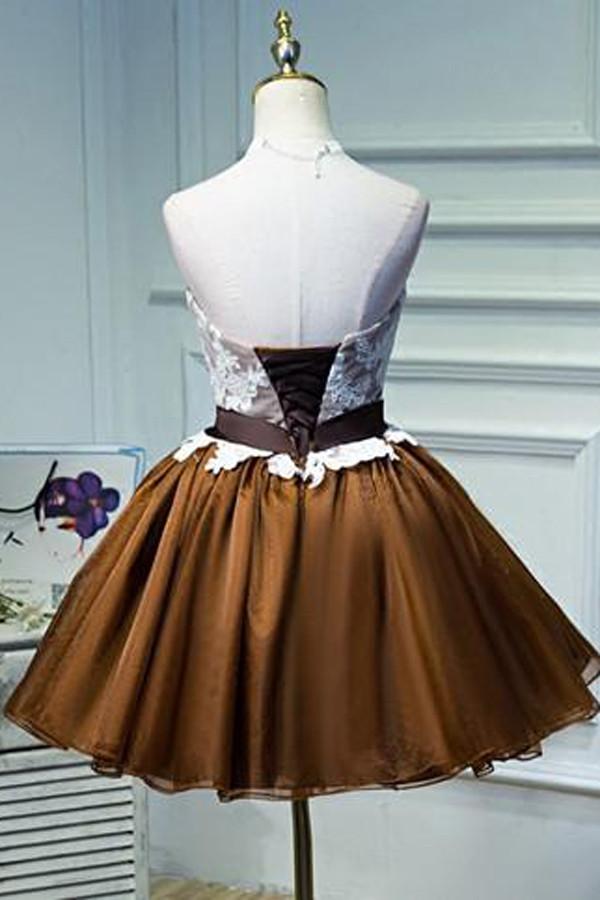 Lace Tulle Lace Up Back Bowknot Short Prom Dress, Cheap Homecoming Dress
