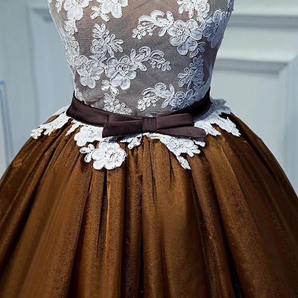 Lace Tulle Lace Up Back Bowknot Short Prom Dress, Cheap Homecoming Dress