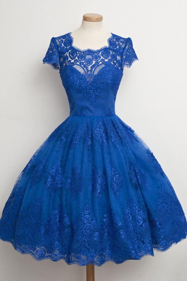 Luxurious Royal Blue Scalloped-Edge Ball Knee-Length Homecoming Dress