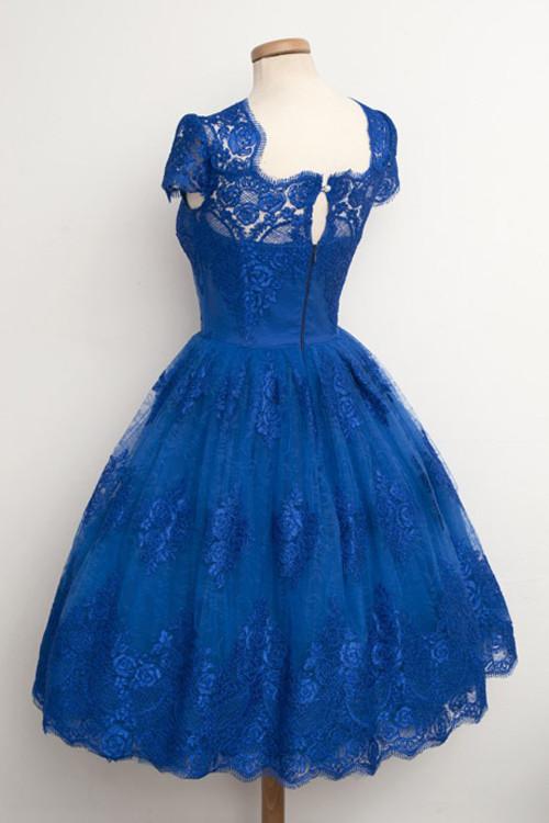Luxurious Royal Blue Scalloped-Edge Ball Knee-Length Homecoming Dress
