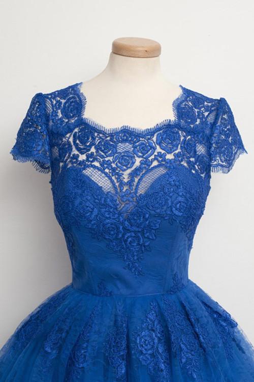 Luxurious Royal Blue Scalloped-Edge Ball Knee-Length Homecoming Dress
