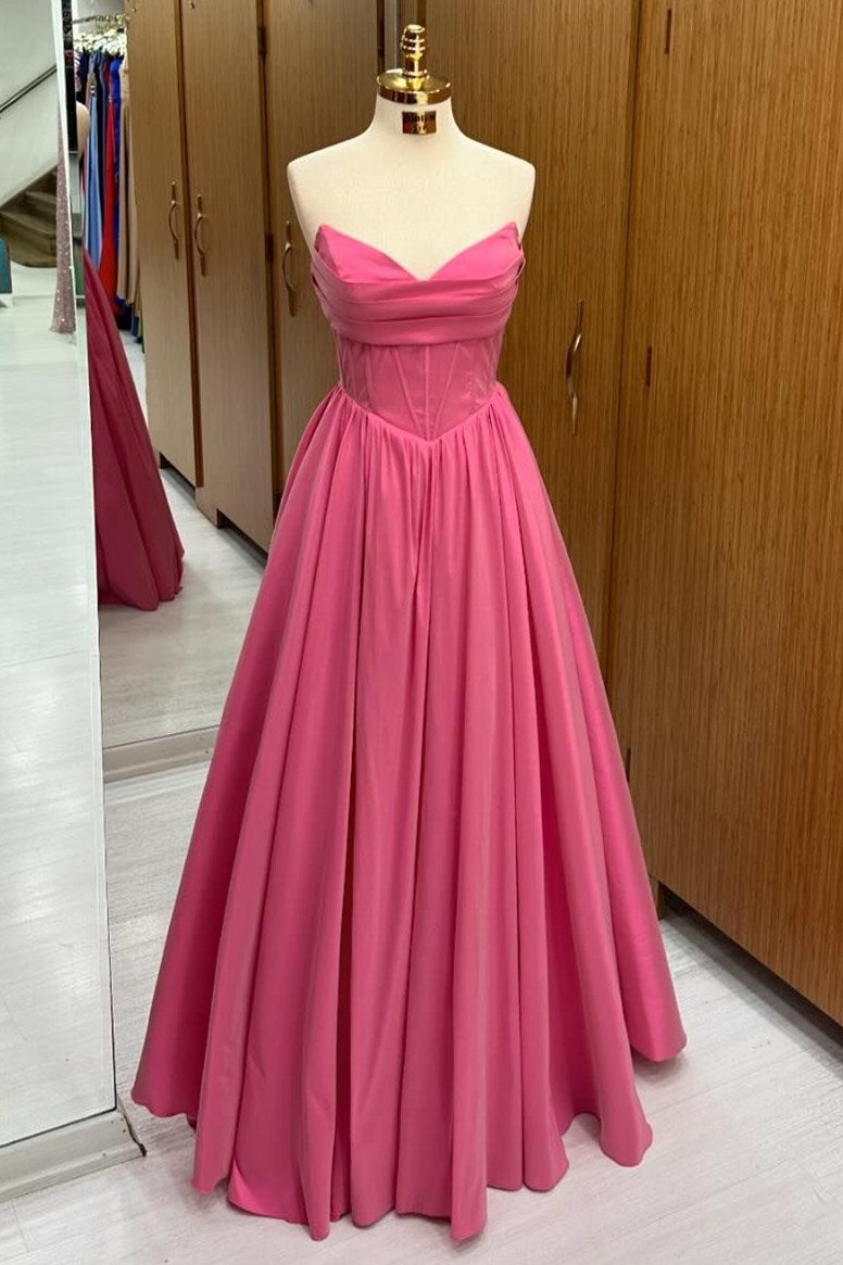 Strapless Lace-Up A-Line Long Formal Dress