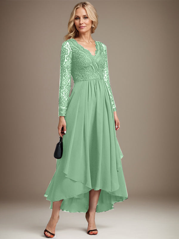 A-Linie V-Ausschnitt Asymmetrisches Chiffon-Kleid für die Brautmutter