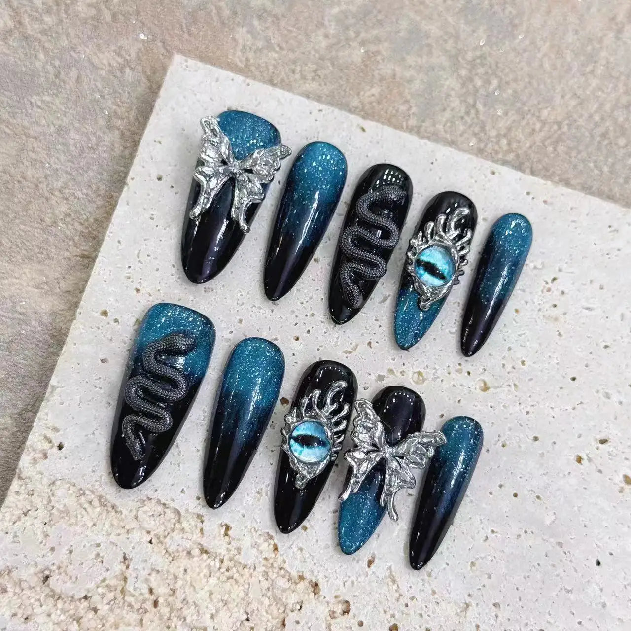 10 uñas postizas francesas hechas a mano con diseño de flores de tulipán, perla, corazón y diamante, uñas postizas de lujo para mujer.