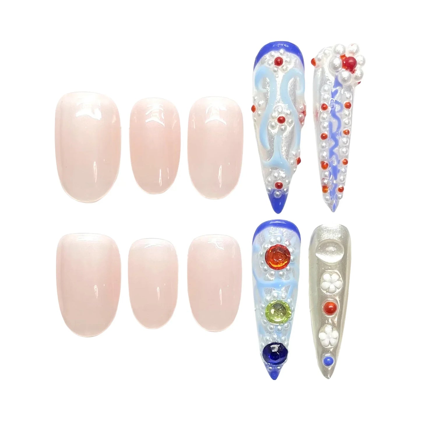 10 uñas postizas estilo retro hechas a mano, estilo chino, almendra brillante y stiletto largo de lujo para mujer.