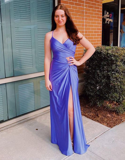 Vestido de fiesta con tirantes finos, espalda tipo corsé y abertura
