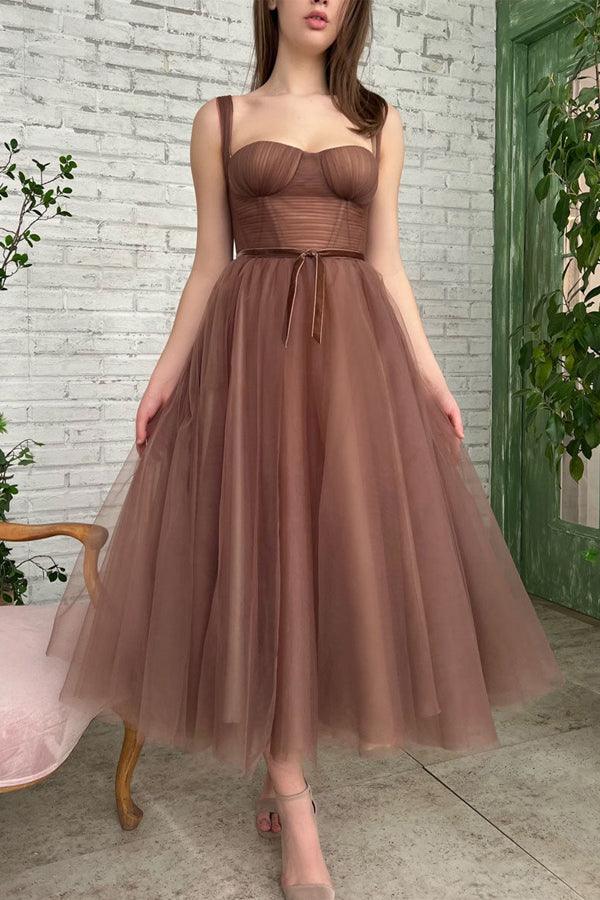 Einfaches A-Linie Teelänge Tüll Kurzes Ballkleid Homecoming Kleid