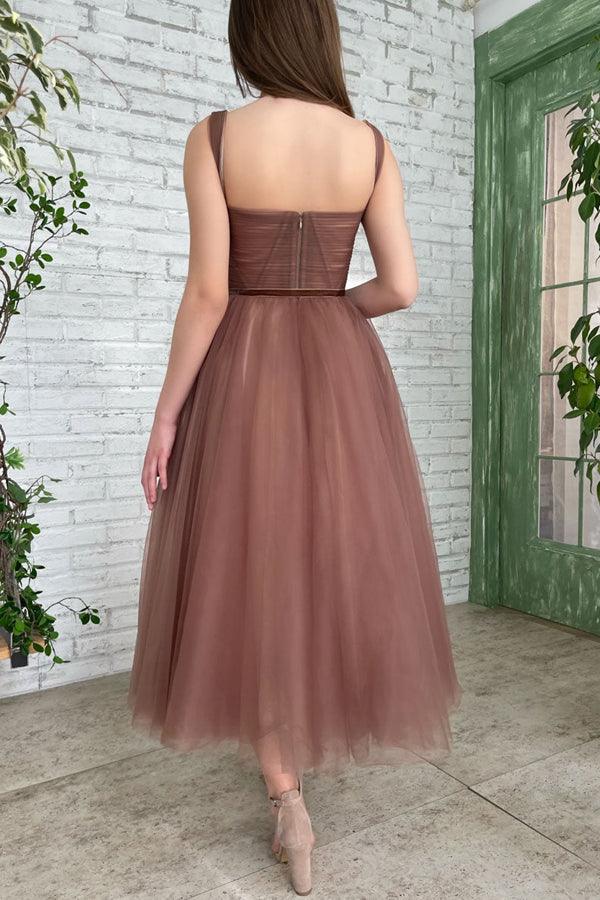 Einfaches A-Linie Teelänge Tüll Kurzes Ballkleid Homecoming Kleid