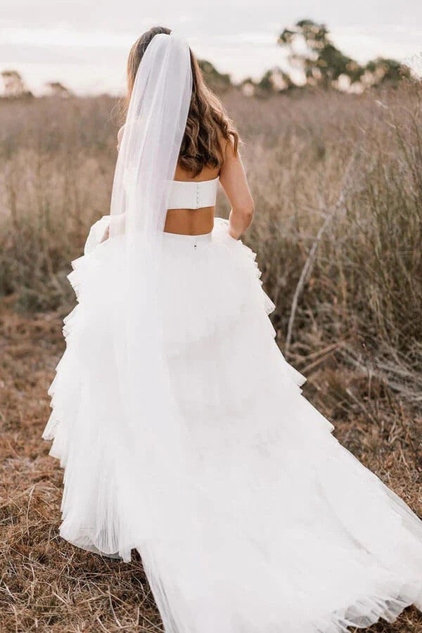 Einfaches zweiteiliges Hochzeitskleid Country-Brautkleid mit Lagen
