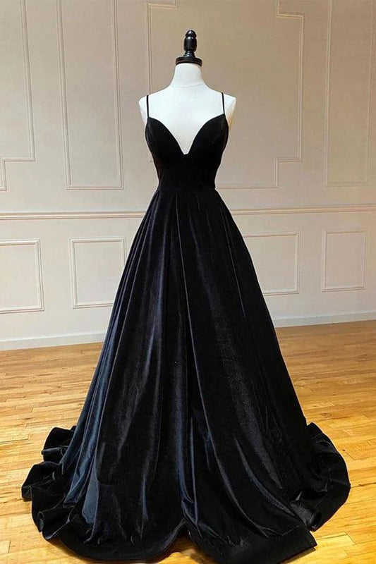 Vestido de fiesta largo sencillo de terciopelo negro, vestido de noche negro