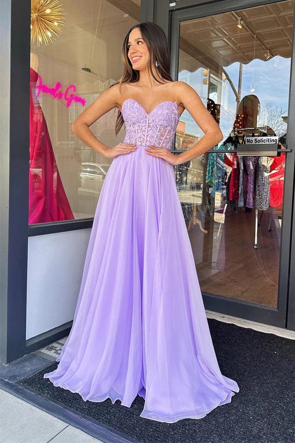 Strapless Lilac Tulle Long Evening Dress A-Line Floor Length Prom Dress PSK408