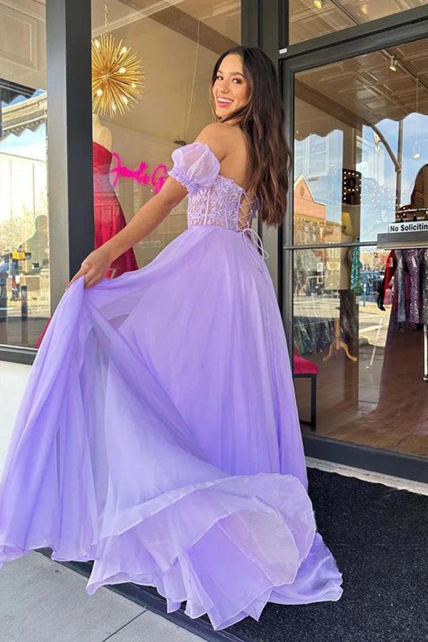Strapless Lilac Tulle Long Evening Dress A-Line Floor Length Prom Dress PSK408