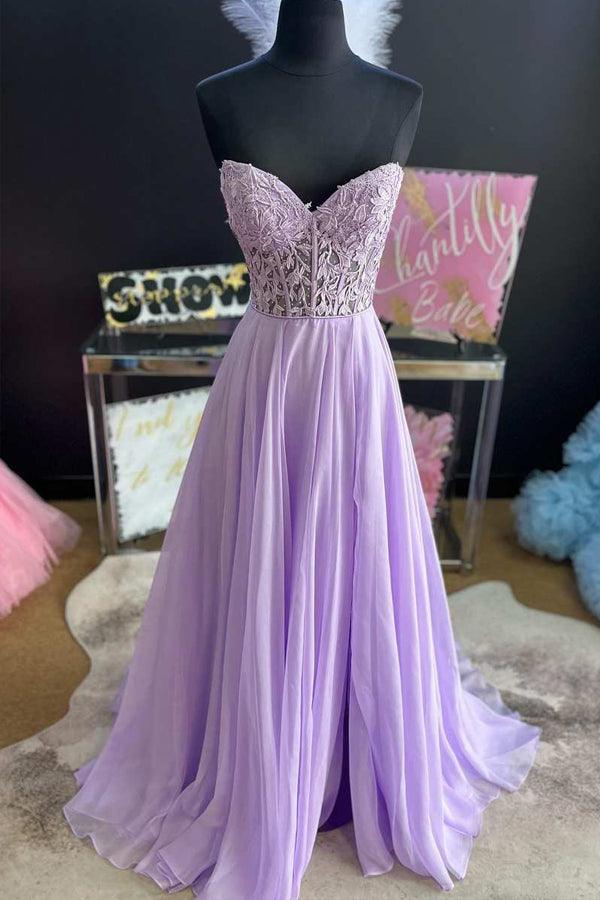 Strapless Lilac Tulle Long Evening Dress A-Line Floor Length Prom Dress PSK408