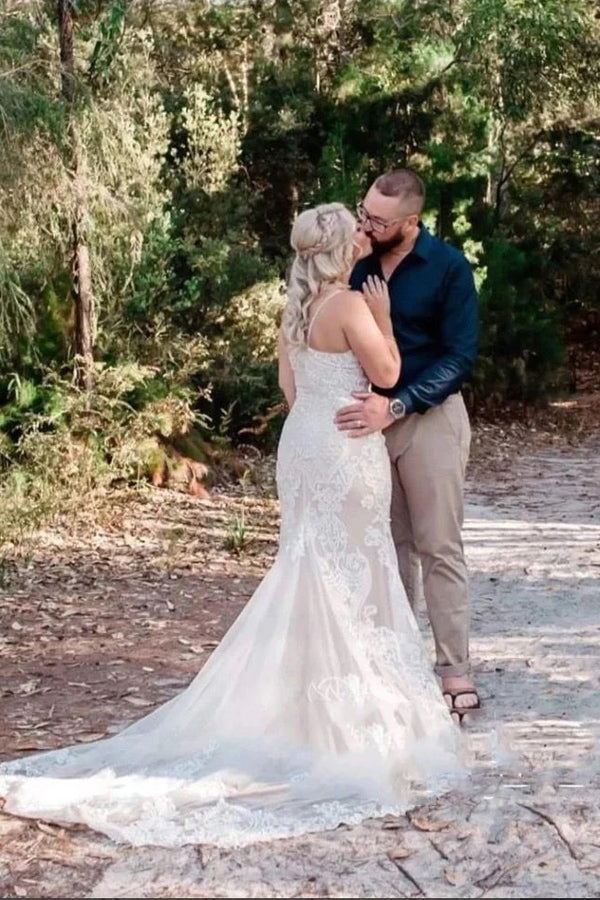Träger Spitze Meerjungfrau Brautkleider Boho Brautkleider