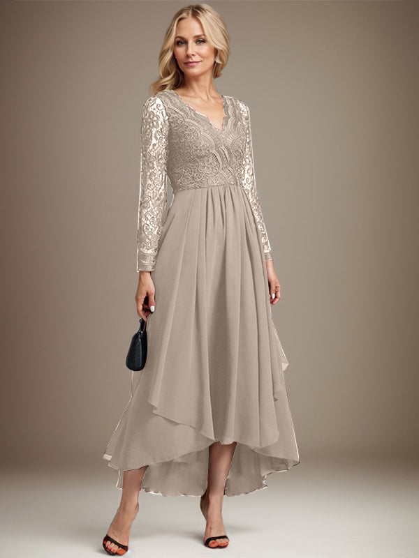 A-Linie V-Ausschnitt Asymmetrisches Chiffon-Kleid für die Brautmutter
