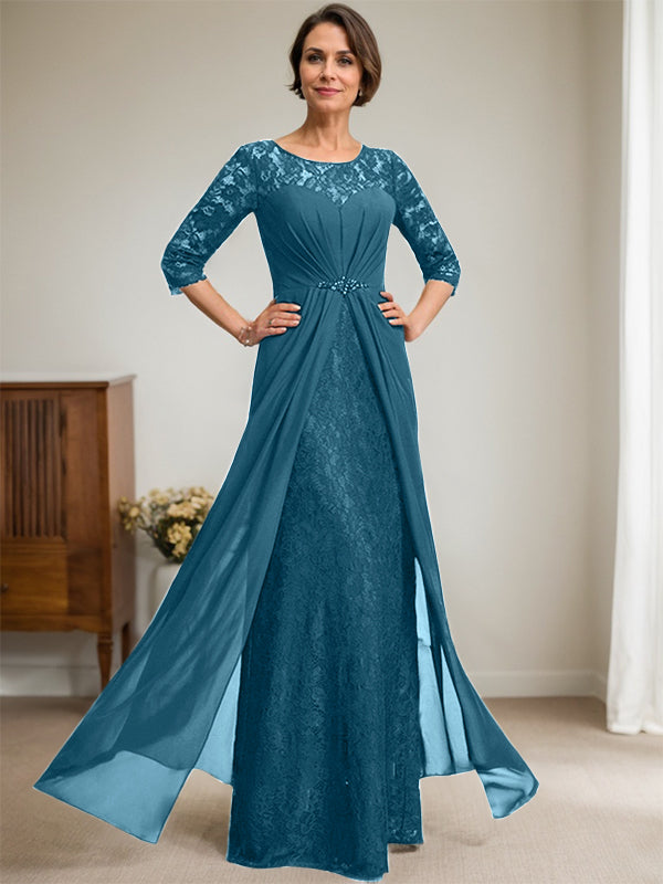 Vestido de gasa con encaje, ilusión, corte A, largo hasta el suelo, para madre de la novia, con volantes y cuentas