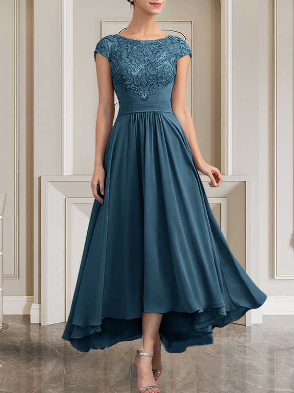 Vestido de gasa con encaje y lentejuelas para madre de la novia, corte A, largo hasta el suelo
