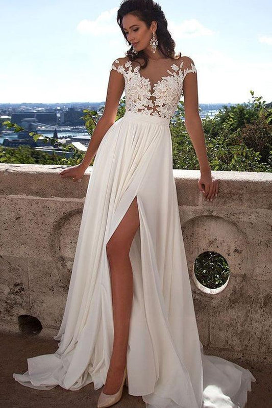 Top Spitzenapplikationen Seitenschlitz Chiffon Party Abend Ballkleider