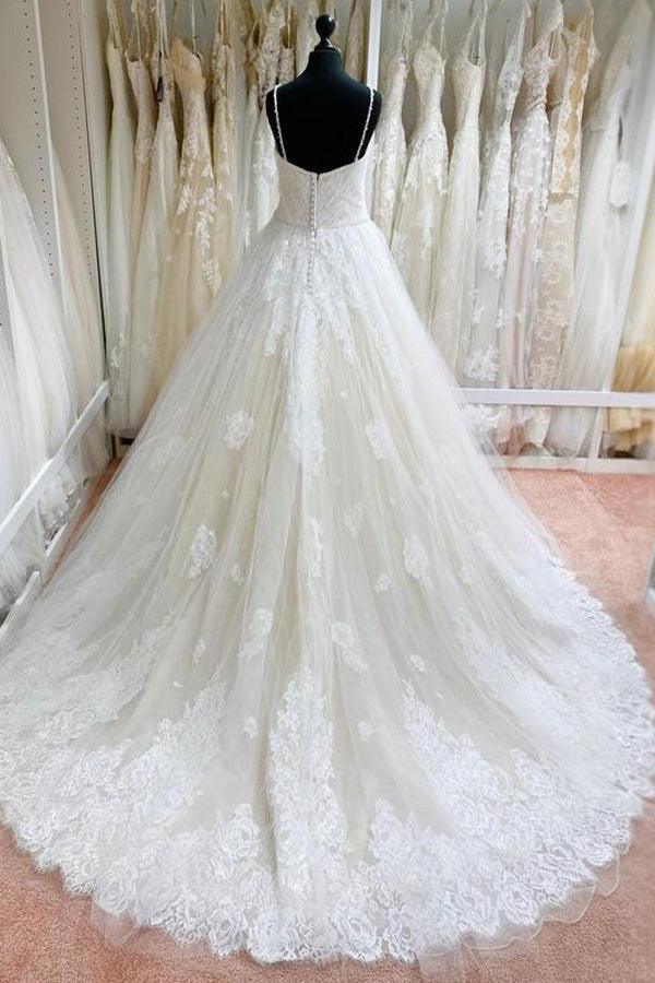 Tüll Spitze Spaghettiträger Applizierte Ballkleid Brautkleider
