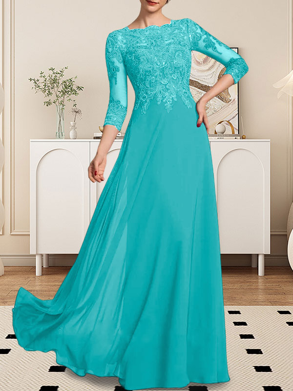 Vestido de gasa con encaje y lentejuelas para madre de la novia, corte A, largo hasta el suelo