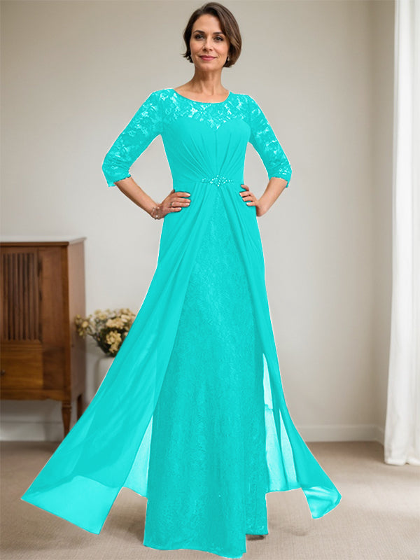 Vestido de gasa con encaje, ilusión, corte A, largo hasta el suelo, para madre de la novia, con volantes y cuentas
