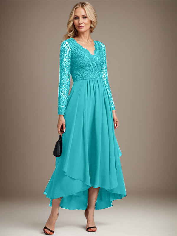 A-Linie V-Ausschnitt Asymmetrisches Chiffon-Kleid für die Brautmutter