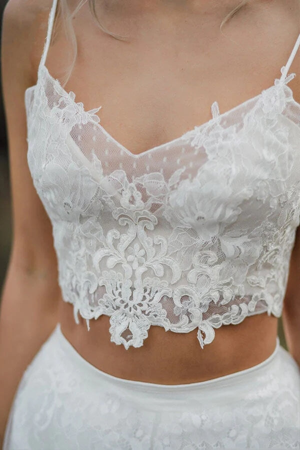 Zwei Stücke Spitze Applikationen Spaghettiträger Brautkleider Brautkleid