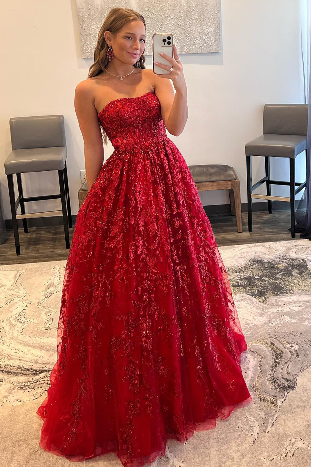 Roycebridal Zara |A-line Sequined Lace Long Prom Dress with Pockets