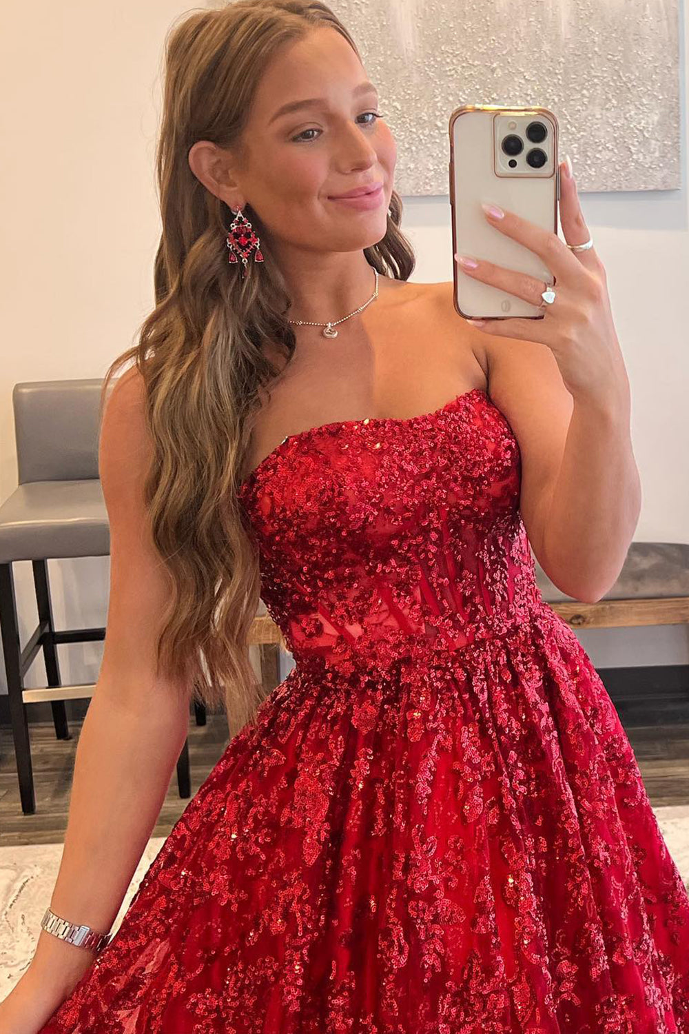 Roycebridal Zara |A-line Sequined Lace Long Prom Dress with Pockets
