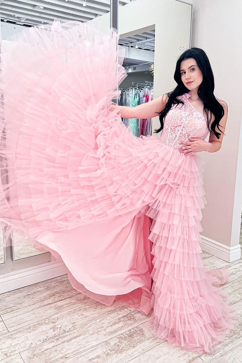 Roycebridal Kinsley | Vestido de fiesta largo con escote en A y un hombro escalonado