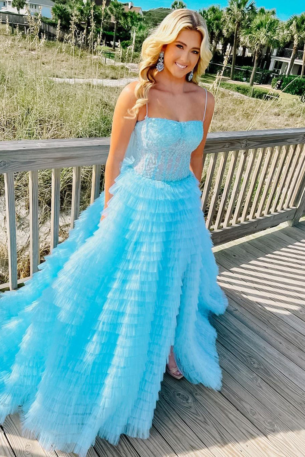 Roycebridal Caroline | Vestido de fiesta con volantes, corte A y tirantes finos, corsé