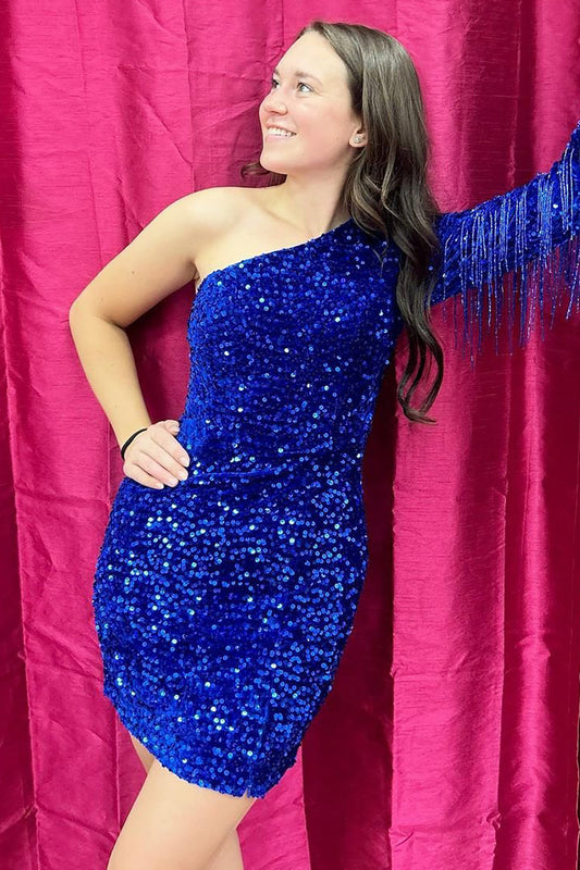 Jezabel | Vestido de fiesta ajustado de un solo hombro con borlas