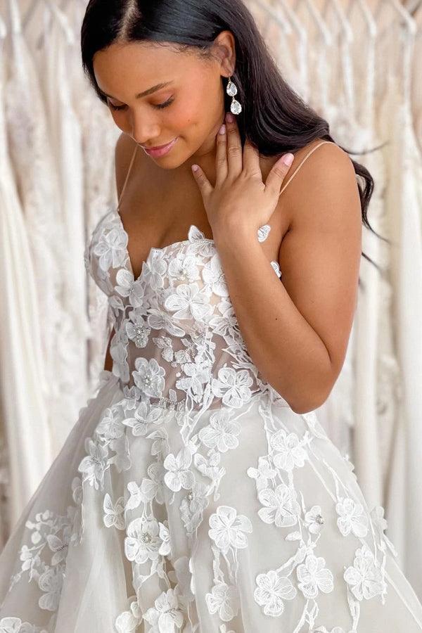 Vestidos de novia con escote corazón, estilo bohemio, de encaje 3D