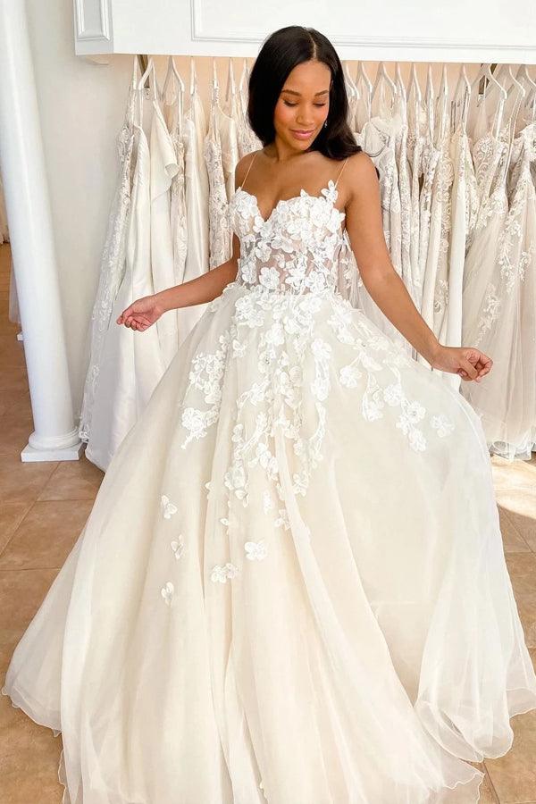 Vestidos de novia con escote corazón, estilo bohemio, de encaje 3D