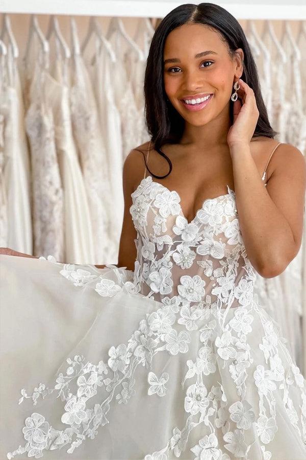 Vestidos de novia con escote corazón, estilo bohemio, de encaje 3D