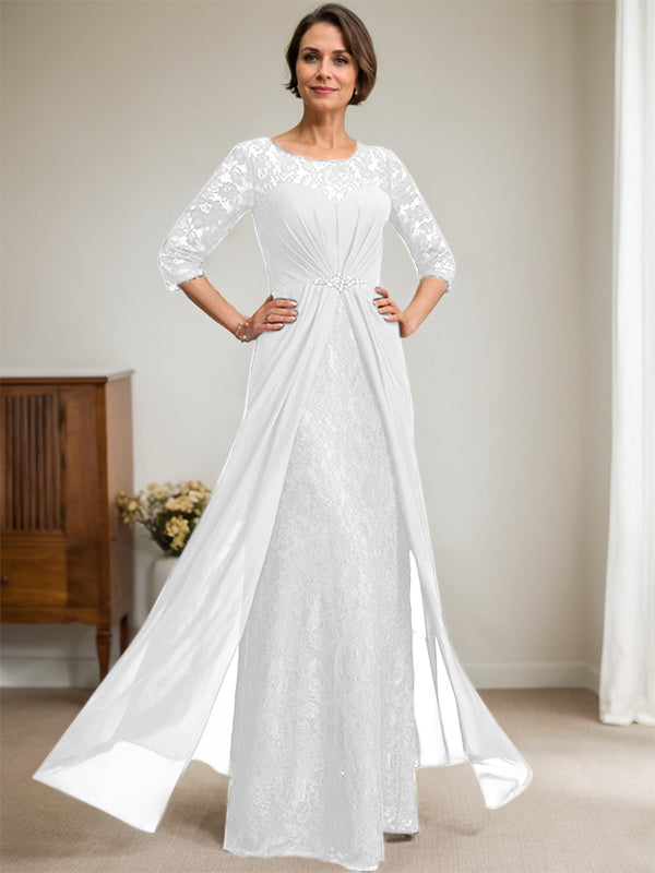 Vestido de gasa con encaje, ilusión, corte A, largo hasta el suelo, para madre de la novia, con volantes y cuentas