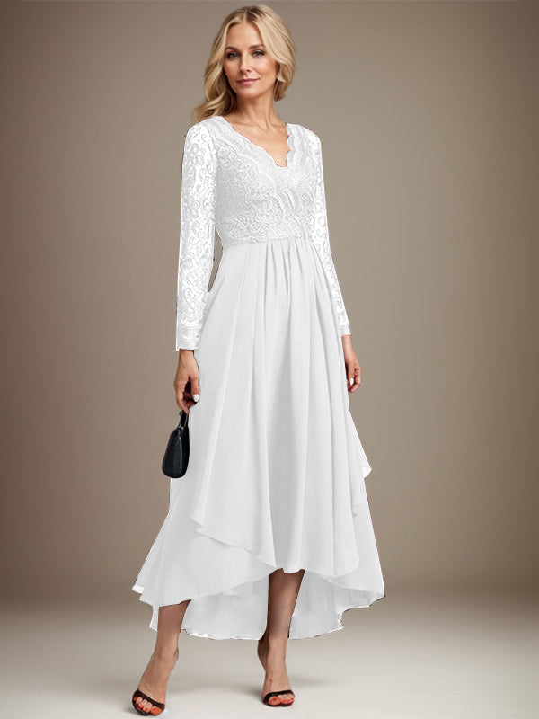 A-Linie V-Ausschnitt Asymmetrisches Chiffon-Kleid für die Brautmutter