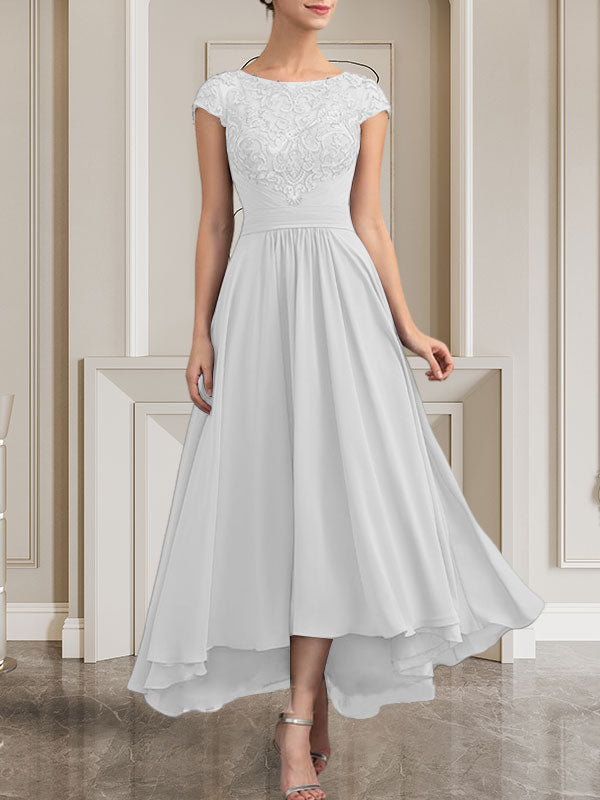 Vestido de gasa con encaje y lentejuelas para madre de la novia, corte A, largo hasta el suelo