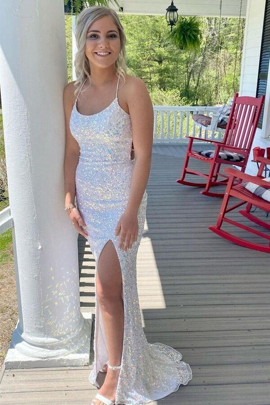 Vestidos de fiesta largos con lentejuelas y espalda descubierta, estilo sirena.