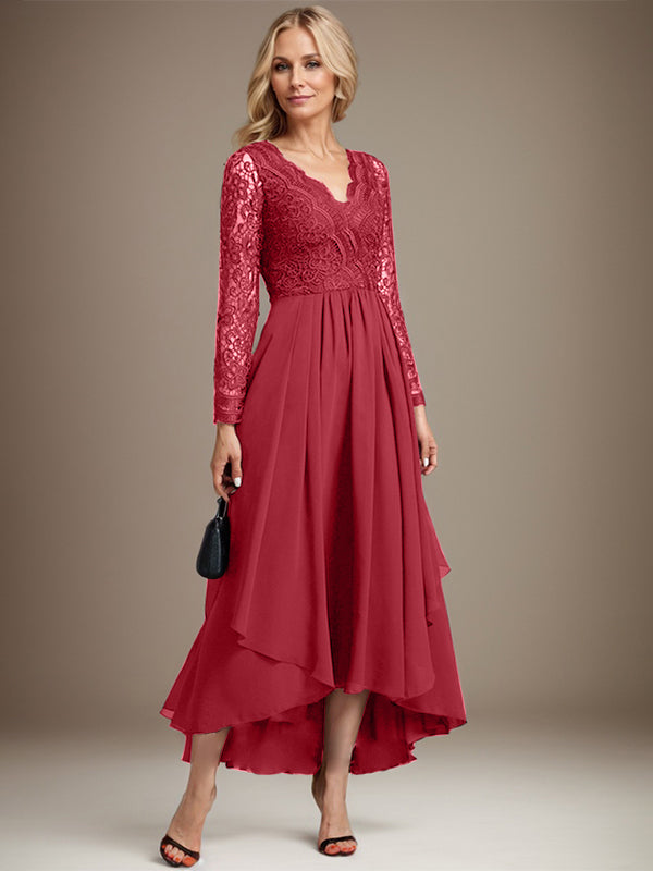 A-Linie V-Ausschnitt Asymmetrisches Chiffon-Kleid für die Brautmutter